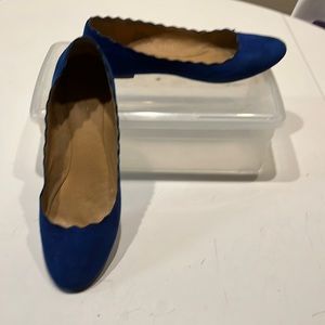 Size 11 blue suede ruffle flat